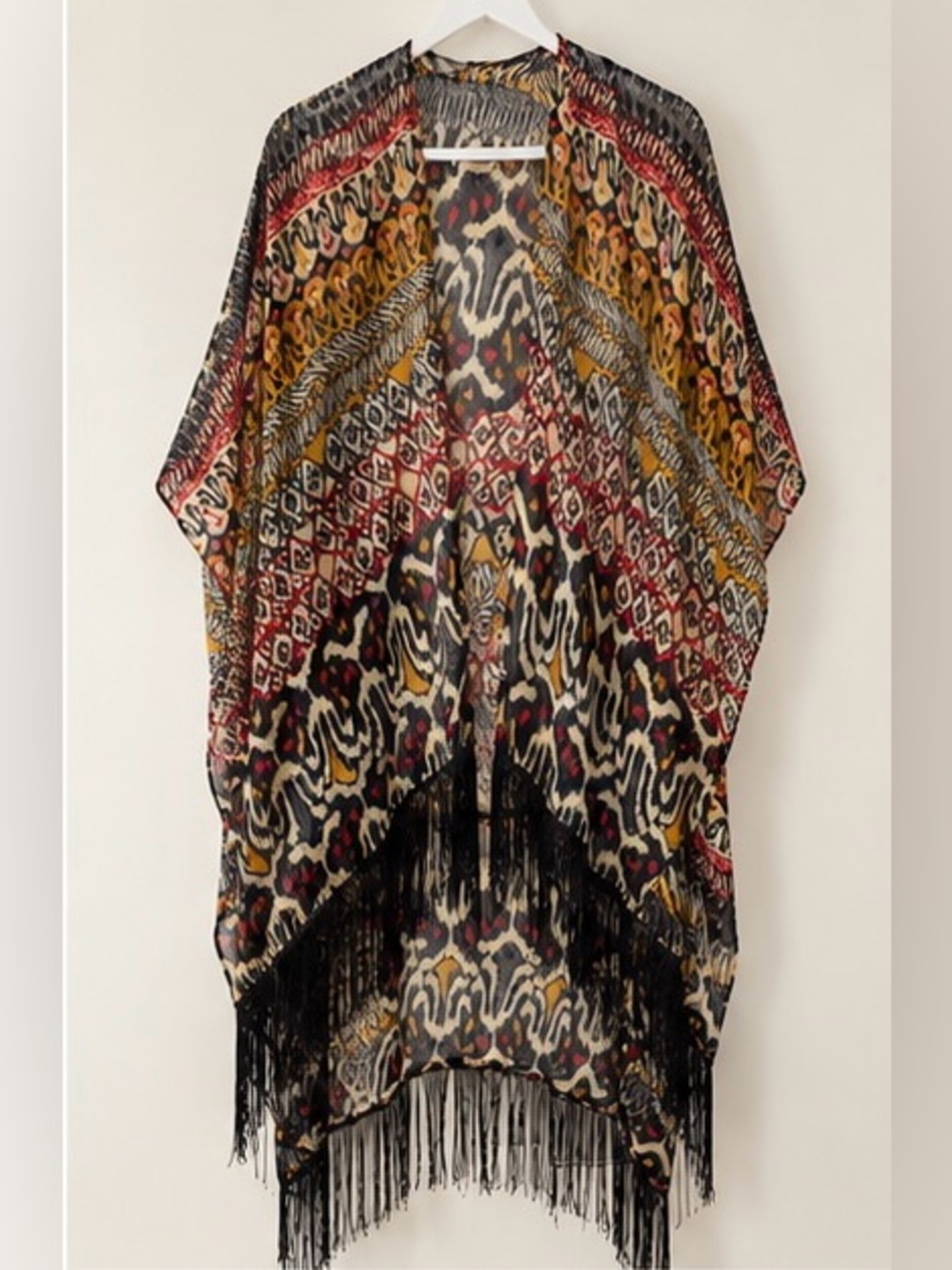 Boho Fringe Kimono Jacket - Multi-Color - Picture 2 of 3